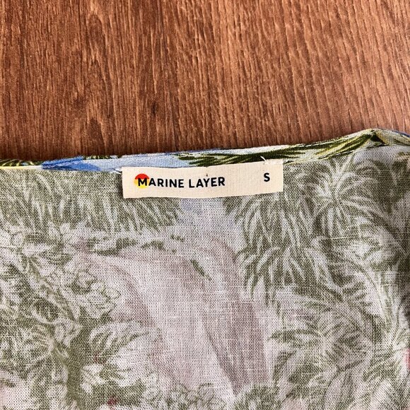 Marine Layer Frances Wrap Dress - Hawaiian Print Linen Blend Sz S - Picture 10 of 13